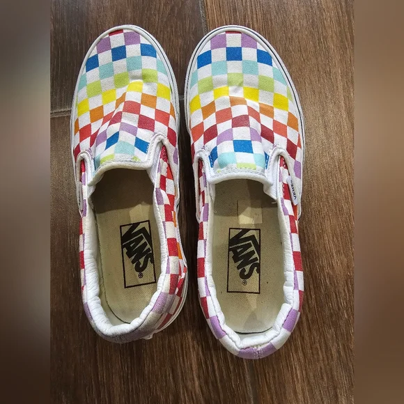 Vans Classic Slip-On Rainbow Checkerboard Sz 7 - Picture 8 of 8